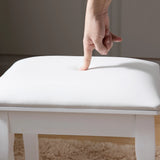 White Solid Wood Vanity Stool With Cushioned Seat - Omega Lifestyles