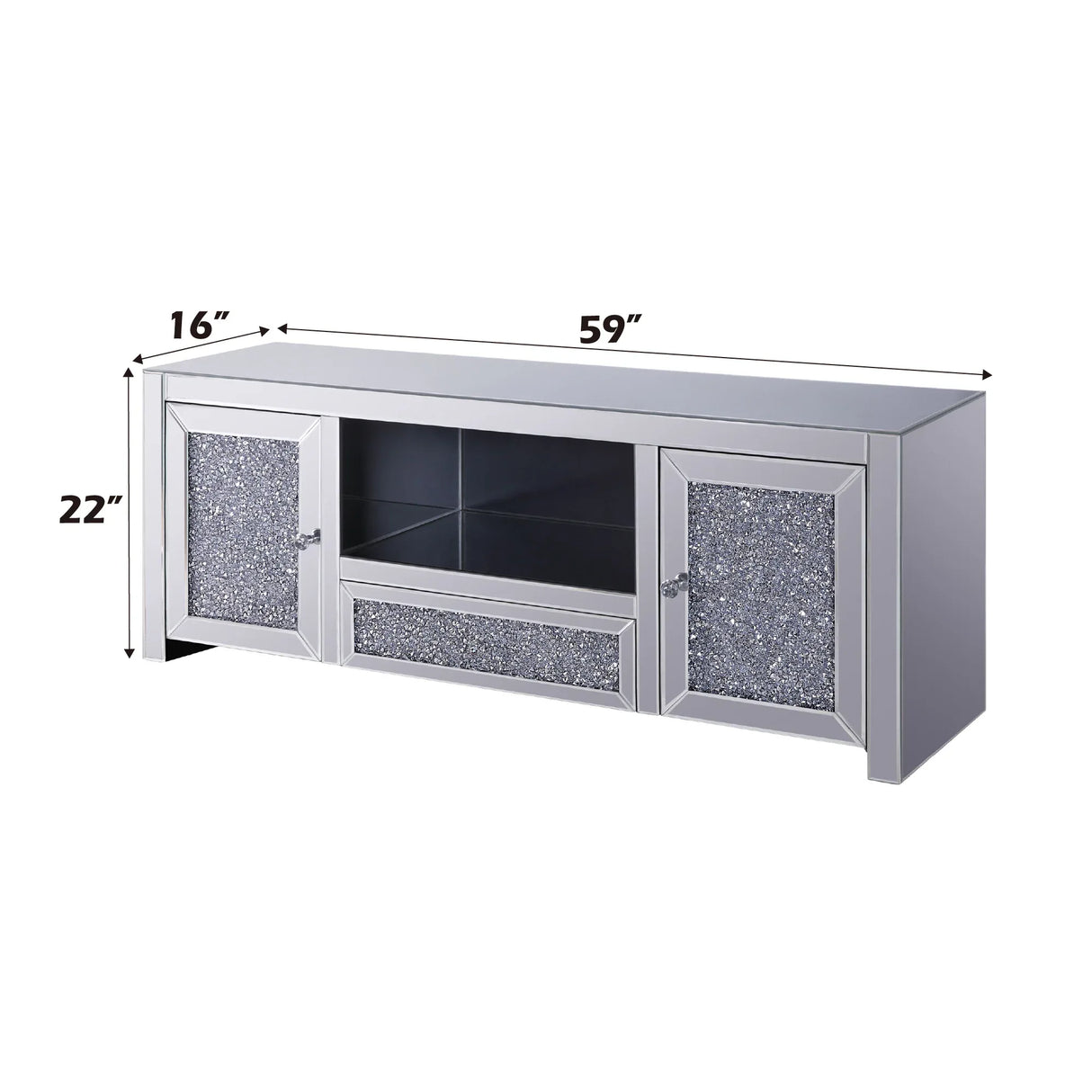 Mirrored Silver Faux Diamonds MDF TV Stand - Omega Lifestyles