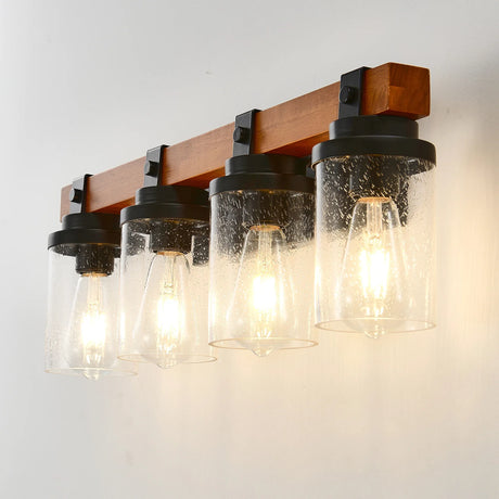 Matte Black Wooden Glass Shade 4-Light Ceiling Lamp - Omega Lifestyles