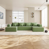 Corduroy U-Shaped Modular Sectional Sofa With Plush Cushions - Omega Lifestyles