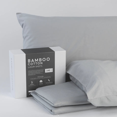 Twin Long Soft Bamboo Cotton Sheet Set Light Gray - Omega Lifestyles