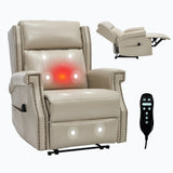 Beige Faux Leather Manual Recliner Chair With Massage - Omega Lifestyles