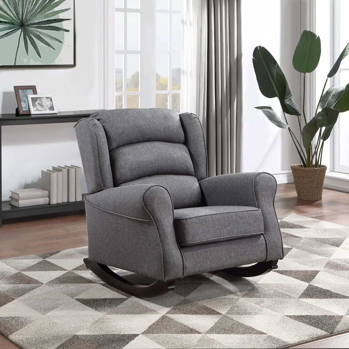 Gray Fabric Pocket Coil Rocking Chair With Wooden Legs - Omega Lifestyles