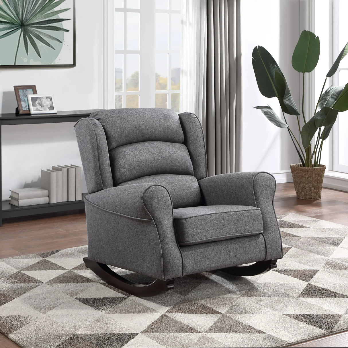Gray Fabric Pocket Coil Rocking Chair With Wooden Legs - Omega Lifestyles