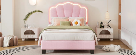 Twin Upholstered Flower-Shape Bed With LED Lighting - Omega Lifestyles
