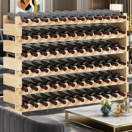 Natural Wood 6-Tier Stackable Pine Wine Rack - Omega Lifestyles