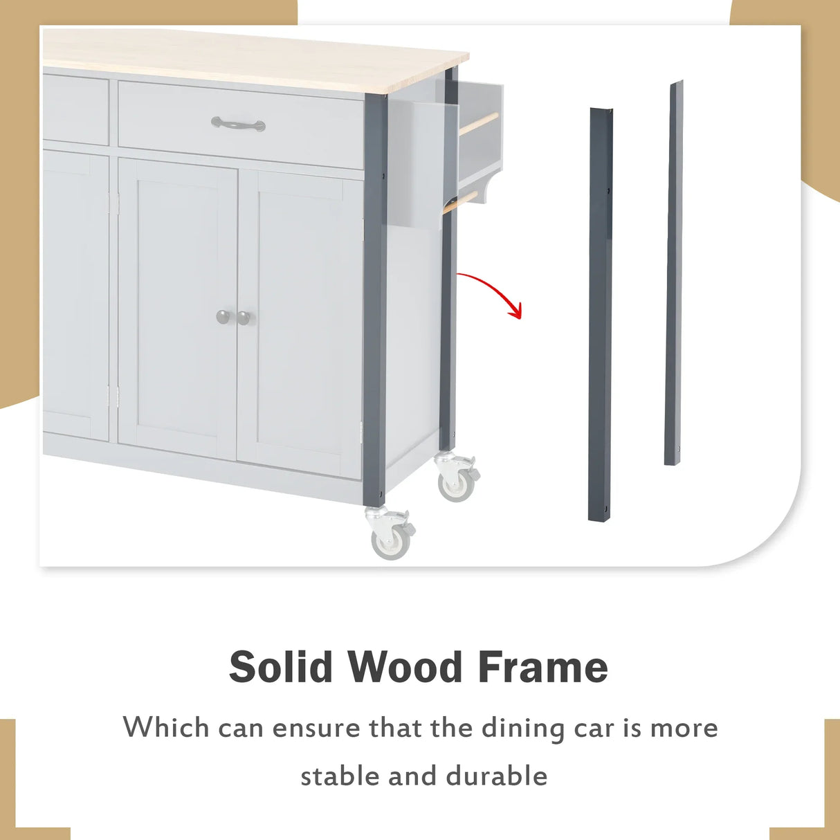 Kitchen Island Cart Solid Wood Top Four Door Cabinet - Omega Lifestyles