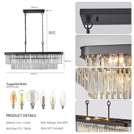 Adjustable Rectangular Iron Crystal Chandelier Lighting Fixture - Omega Lifestyles