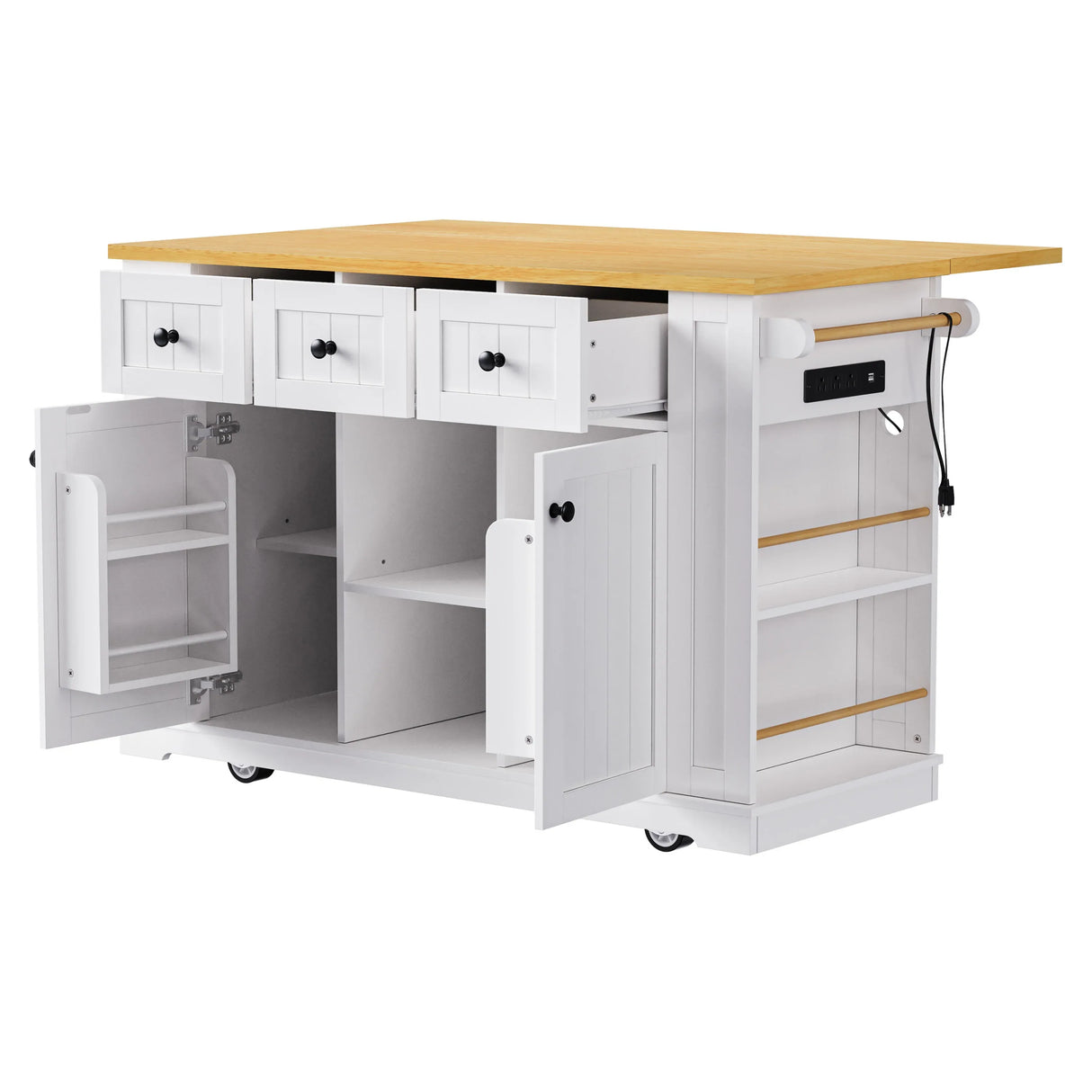 53-Inch Mobile Kitchen Island Set With Storage Drawers - Omega Lifestyles