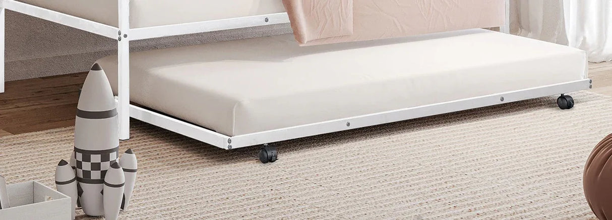 Full Contemporary White Metal Daybed With Trundle - Omega Lifestyles