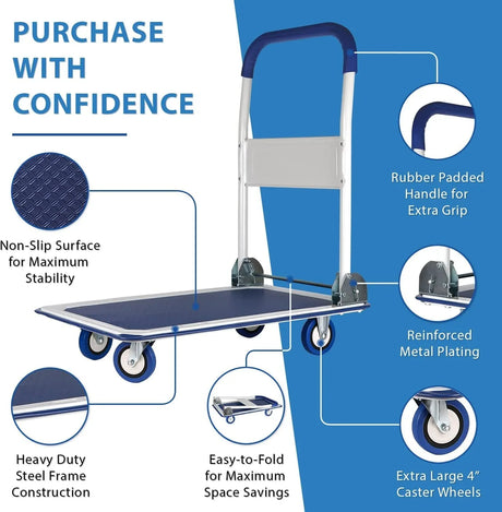 Heavy-Duty Folding Steel Platform Hand Truck Cart - Omega Lifestyles