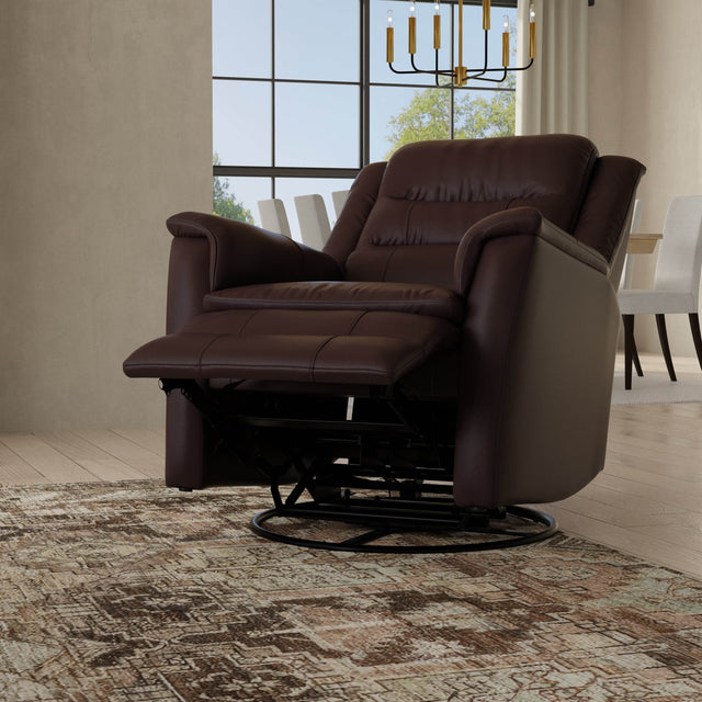 Swivel Glider Recliner With Manual Footrest And Leather Upholstery - Omega Lifestyles