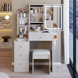 Luxury Small White MDF Vanity Table With Stool and Mirror Lighting