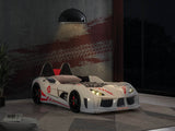 Modern White Leatherette Twin Race Car Bed - Omega Lifestyles
