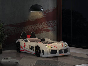 Modern White Leatherette Twin Race Car Bed - Omega Lifestyles