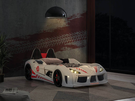 Modern White Leatherette Twin Race Car Bed - Omega Lifestyles