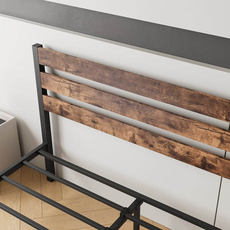 Queen Platform Bed Frame With Rustic Wood Headboard - Omega Lifestyles