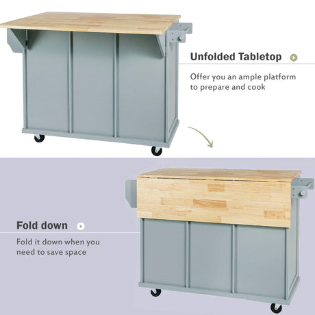 Kitchen Cart With Rubber Wood Drop-Leaf Countertop Storage Island - Omega Lifestyles