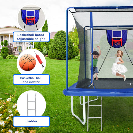 Rectangular Steel Frame Trampoline With Basketball Board - Omega Lifestyles
