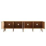 70-Inch Modern Natural Wood TV Stand With Rattan Doors - Omega Lifestyles
