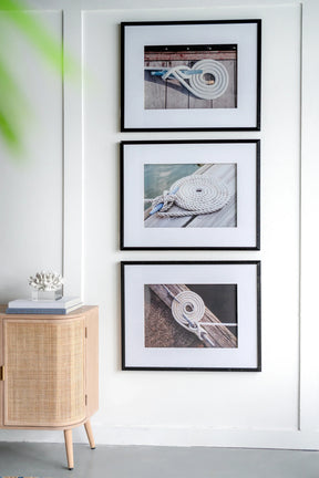 Set of 3 Rope Wall Art Black Frame Nautical Decor - Omega Lifestyles
