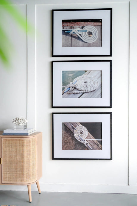 Set of 3 Rope Wall Art Black Frame Nautical Decor - Omega Lifestyles