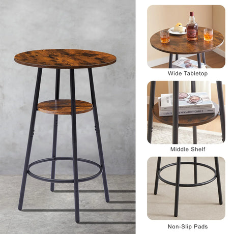 Rustic Brown Bar Table Set With Upholstered Stools - Omega Lifestyles