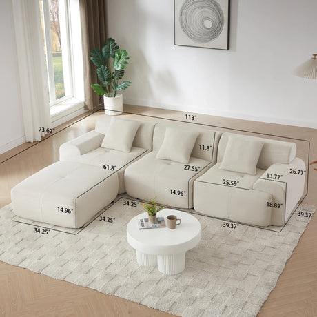 Modern L-Shaped Modular Corduroy 3-Seater Sectional Sofa - Omega Lifestyles