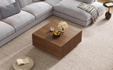 Modern Walnut Square Coffee Table With Four Drawers - Sleep Galleria