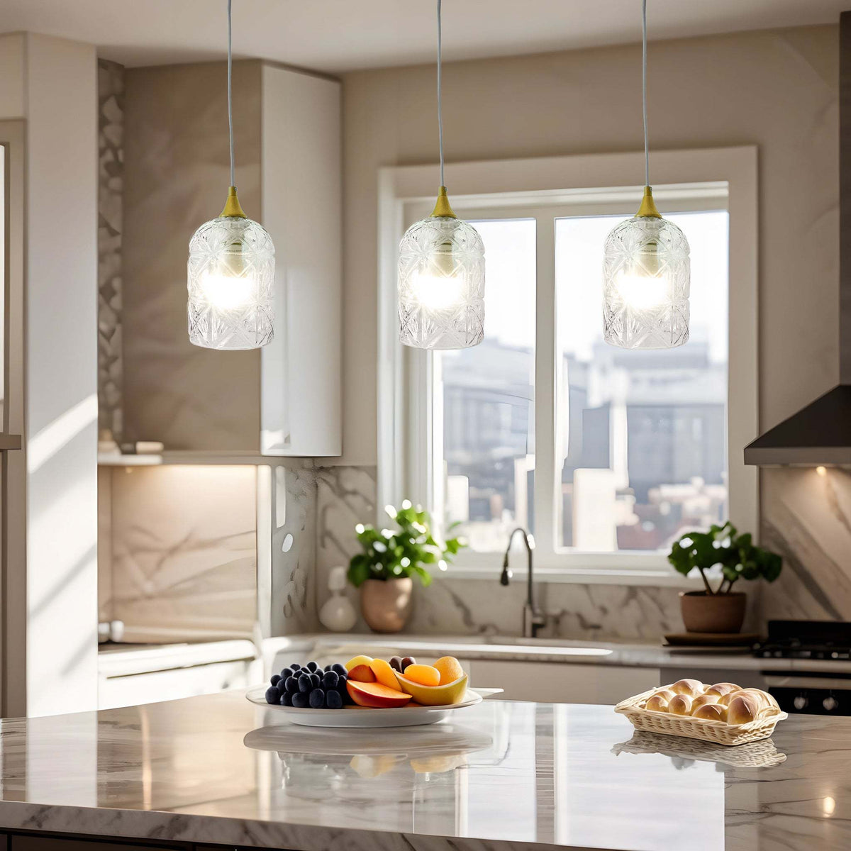 Mid-Century Modern Gold Glass Pendant Lamp