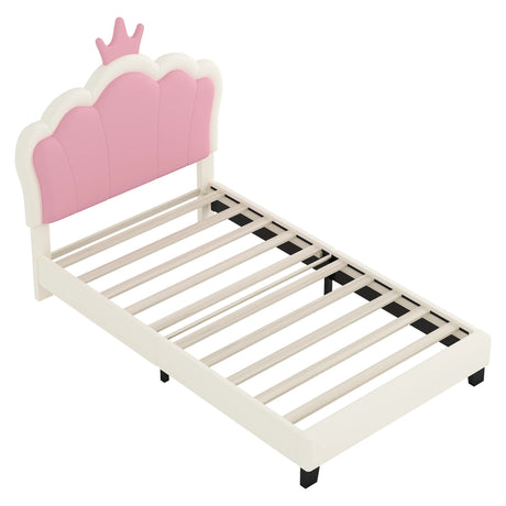 Twin Upholstered Princess Platform Bed With Crown Headboard - Omega Lifestyles