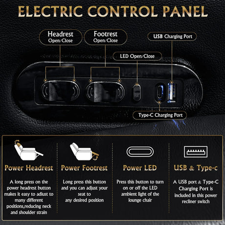 Top-Grain Nappa Genuine Leather Power Recliner With LED Lighting - Omega Lifestyles