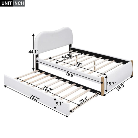 Full Upholstered Platform Bed With Twin Trundle White - Omega Lifestyles