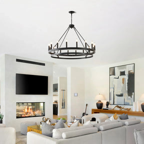 39-Inch 16-Light Matte Black Wagon Wheel Chandelier - Omega Lifestyles