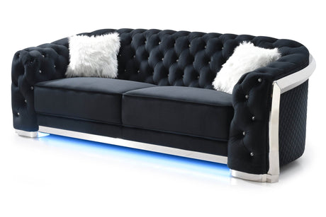 Modern Velvet 3-Seat Sofa With LED Accent Lighting - Omega Lifestyles