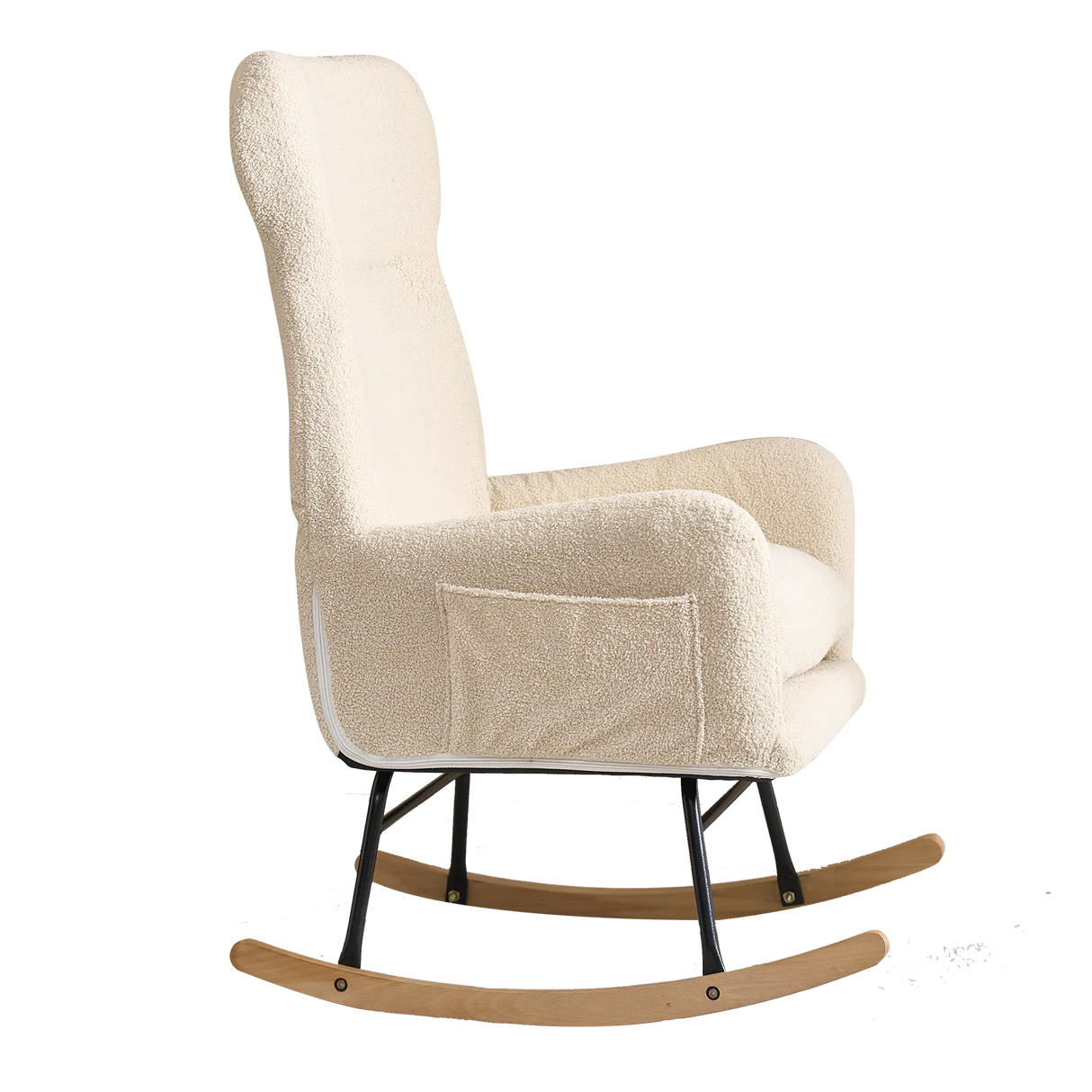 Beige Cotton Upholstered Ergonomic Rocking Chair - Omega Lifestyles