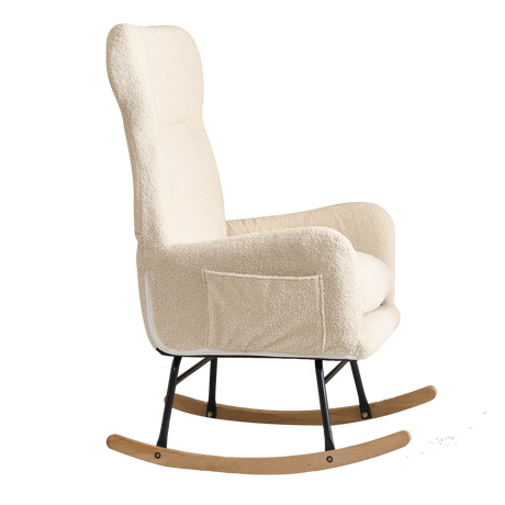 Beige Cotton Upholstered Ergonomic Rocking Chair - Omega Lifestyles