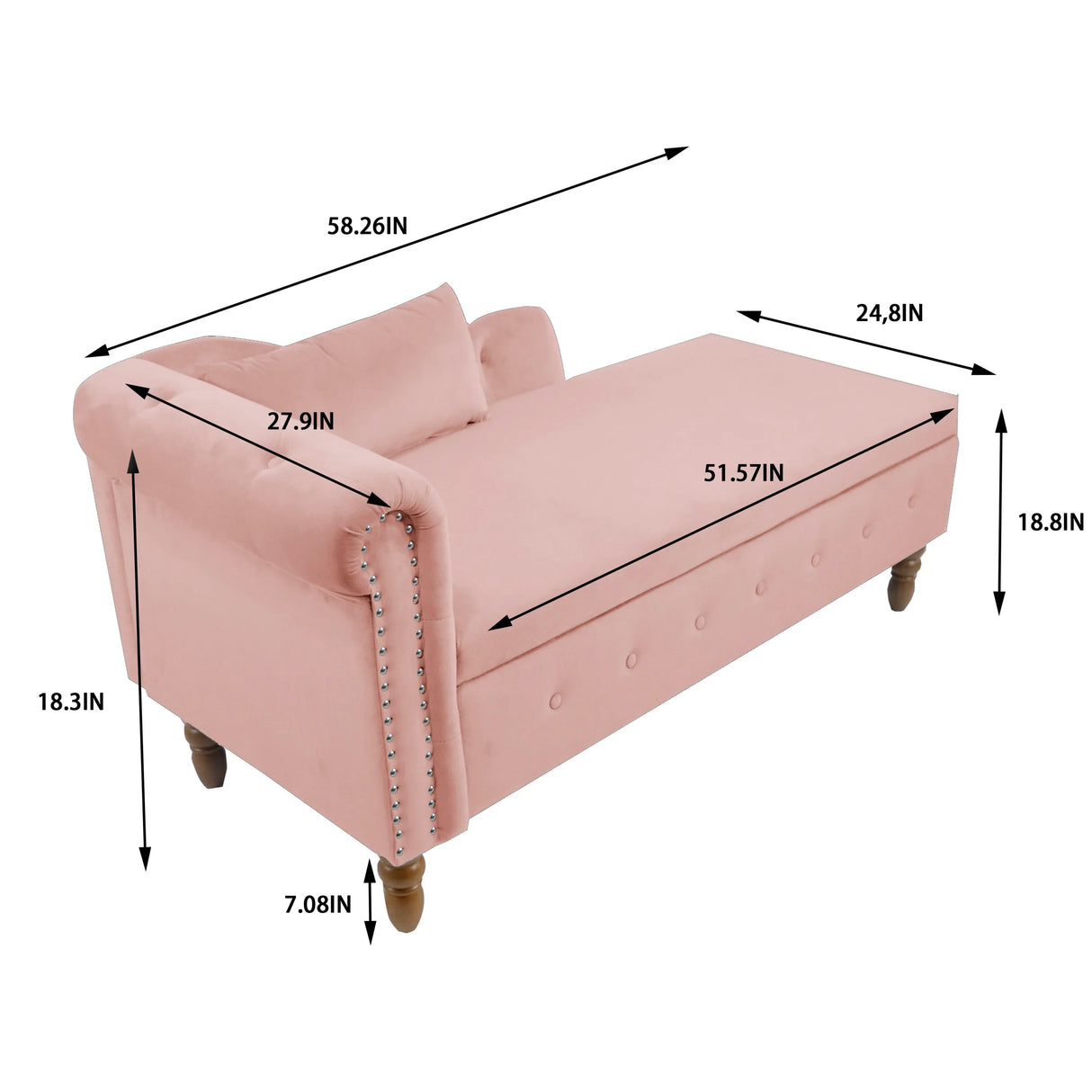 Pink Velvet Storage Chaise Lounge With Pillow - Omega Lifestyles