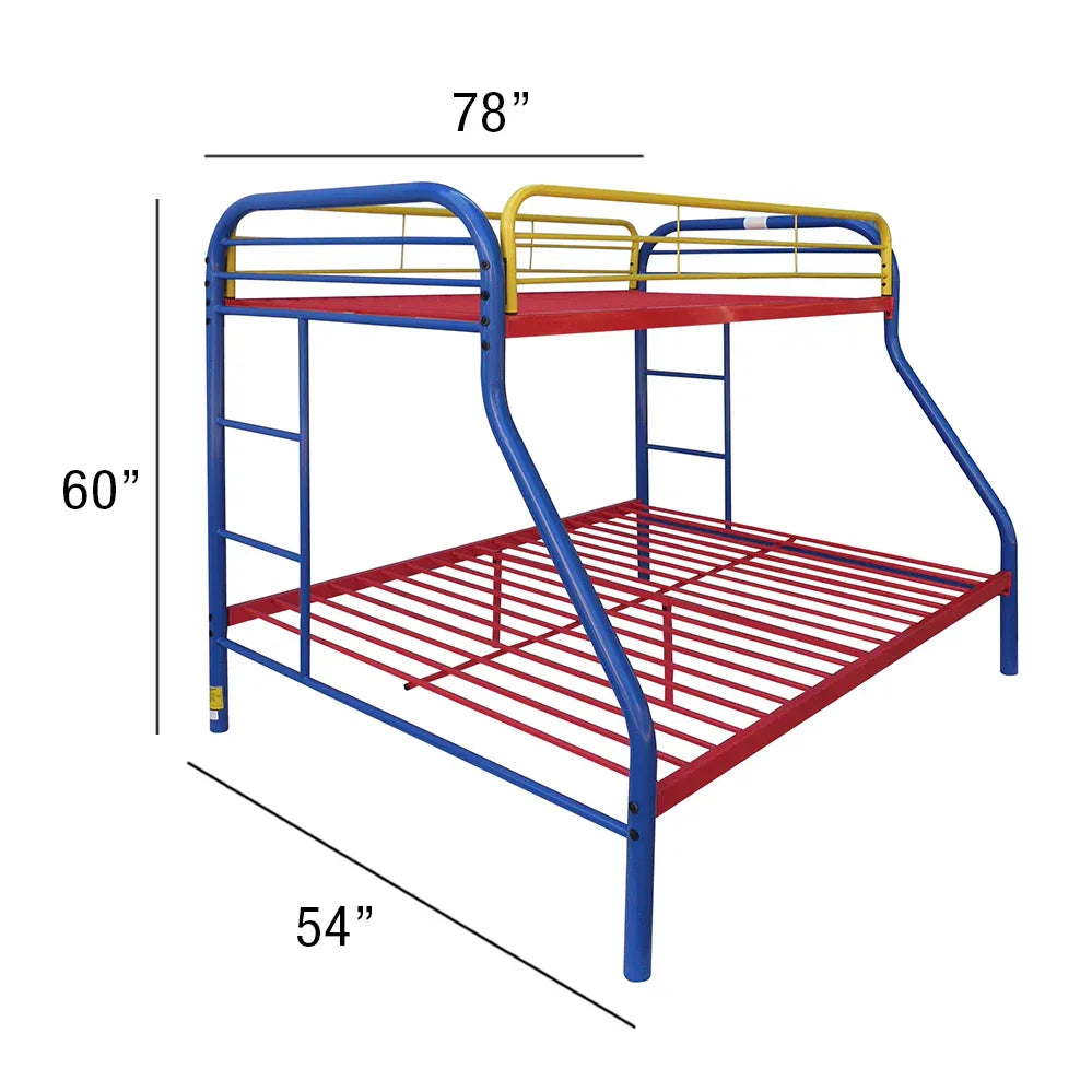 Twin Full Multi-Color Metal Tube Bunk Bed With Guardrails - Omega Lifestyles