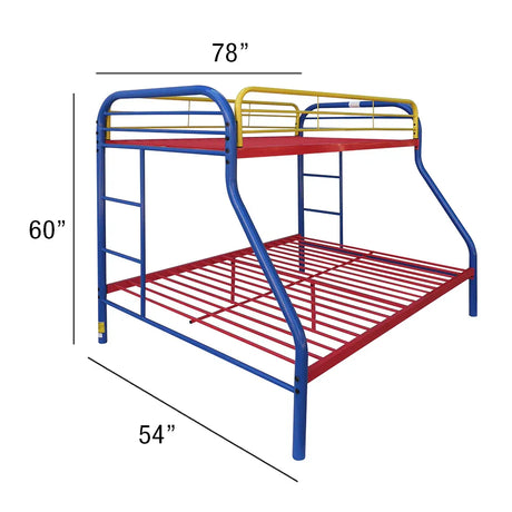 Twin Full Multi-Color Metal Tube Bunk Bed With Guardrails - Omega Lifestyles