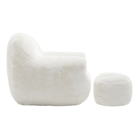 Faux Fur High Density Foam Bean Bag Chair With Footstool - Omega Lifestyles
