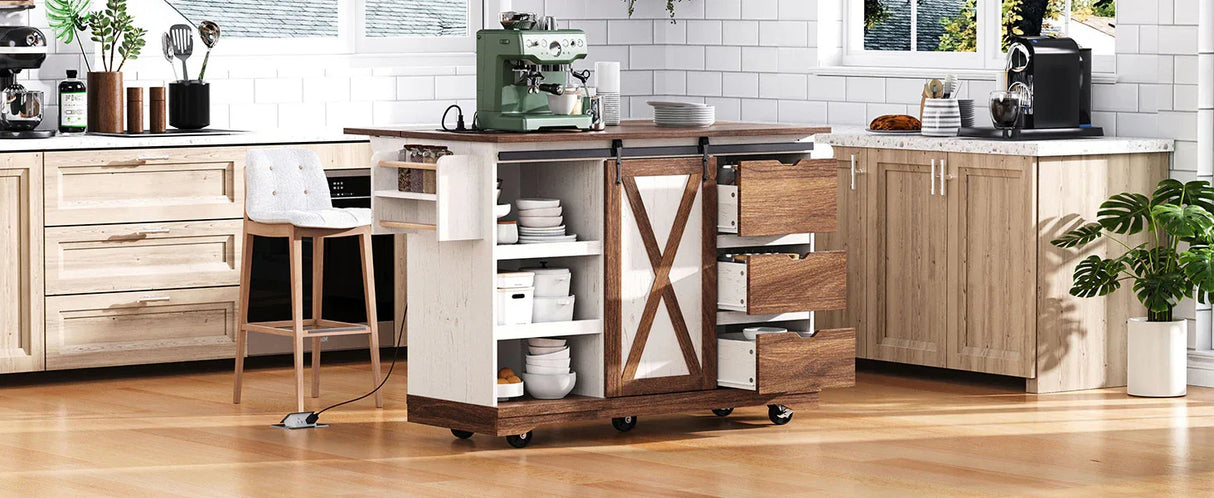 Farmhouse Sliding Barn Door Kitchen Island Cart - Omega Lifestyles