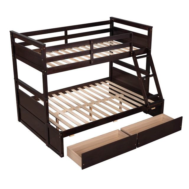 Twin-Over-Full Solid Wood Storage Bunk Bed Espresso - Omega Lifestyles