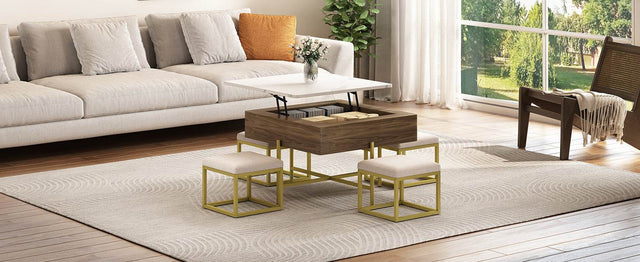 Modern Square Lift-Top Coffee Table Set With Ottomans - Omega Lifestyles