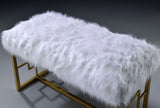 White Faux Fur Upholstered Metal Armless Lounge Bench - Omega Lifestyles
