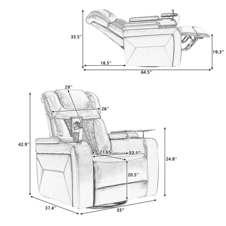 Power Reclining PU Leather Home Theater Recliner Chair - Omega Lifestyles