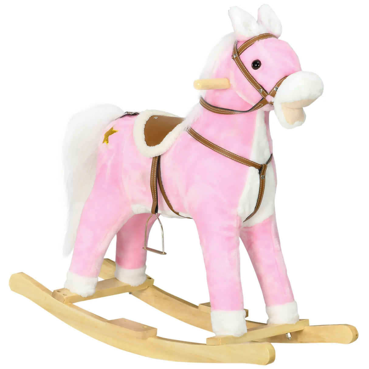 Plush Interactive Wooden Rocking Horse With Sound - Omega Lifestyles