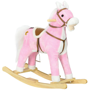 Plush Interactive Wooden Rocking Horse With Sound - Omega Lifestyles