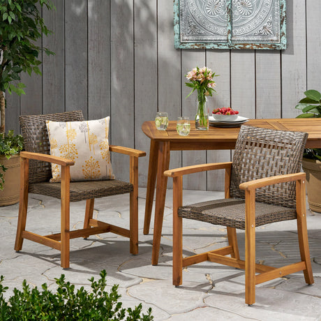 Pair Of Acacia Wood And Wicker Dining Chairs - Omega Lifestyles