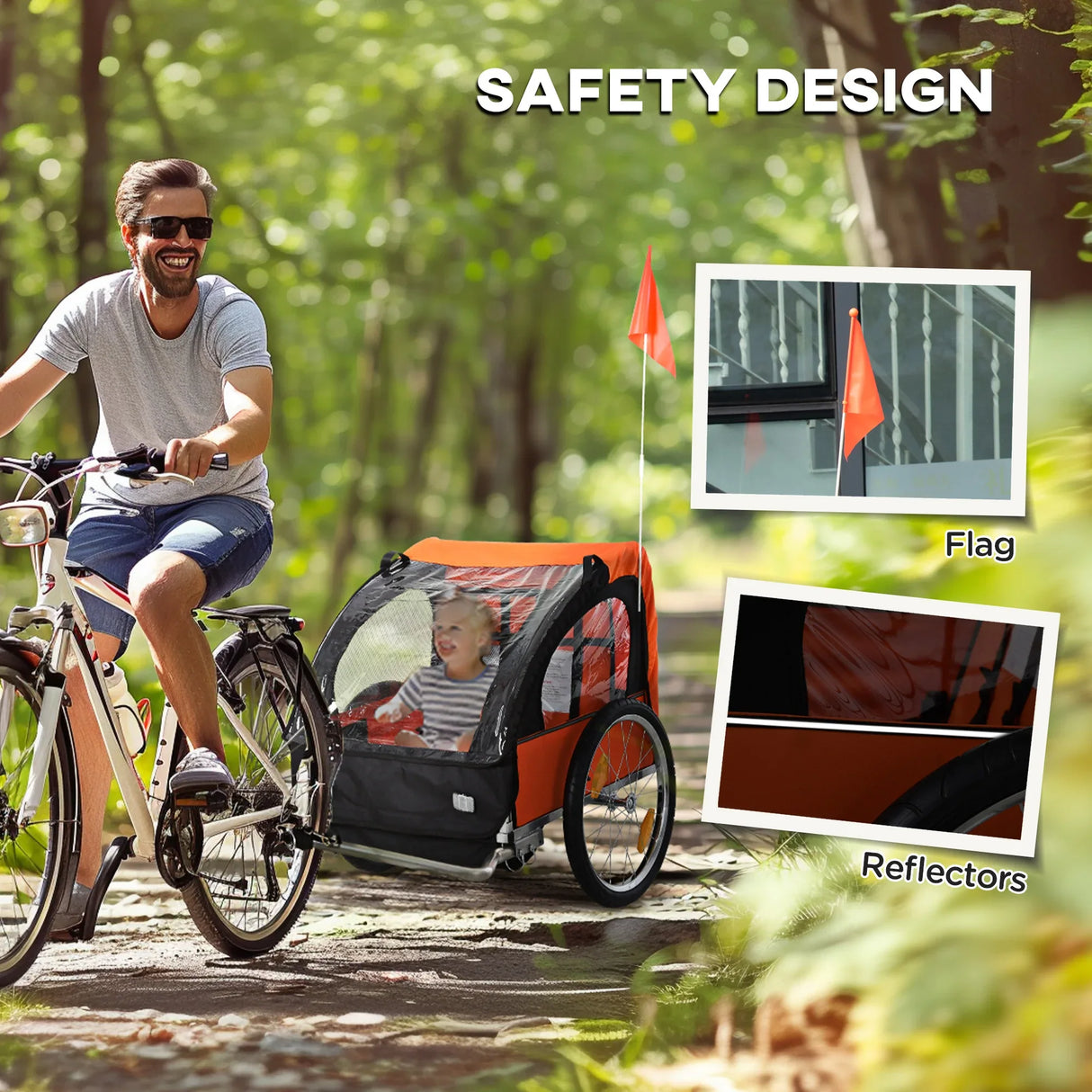 Kids Double Seat Steel Frame Bike Trailer with Harness - Omega Lifestyles